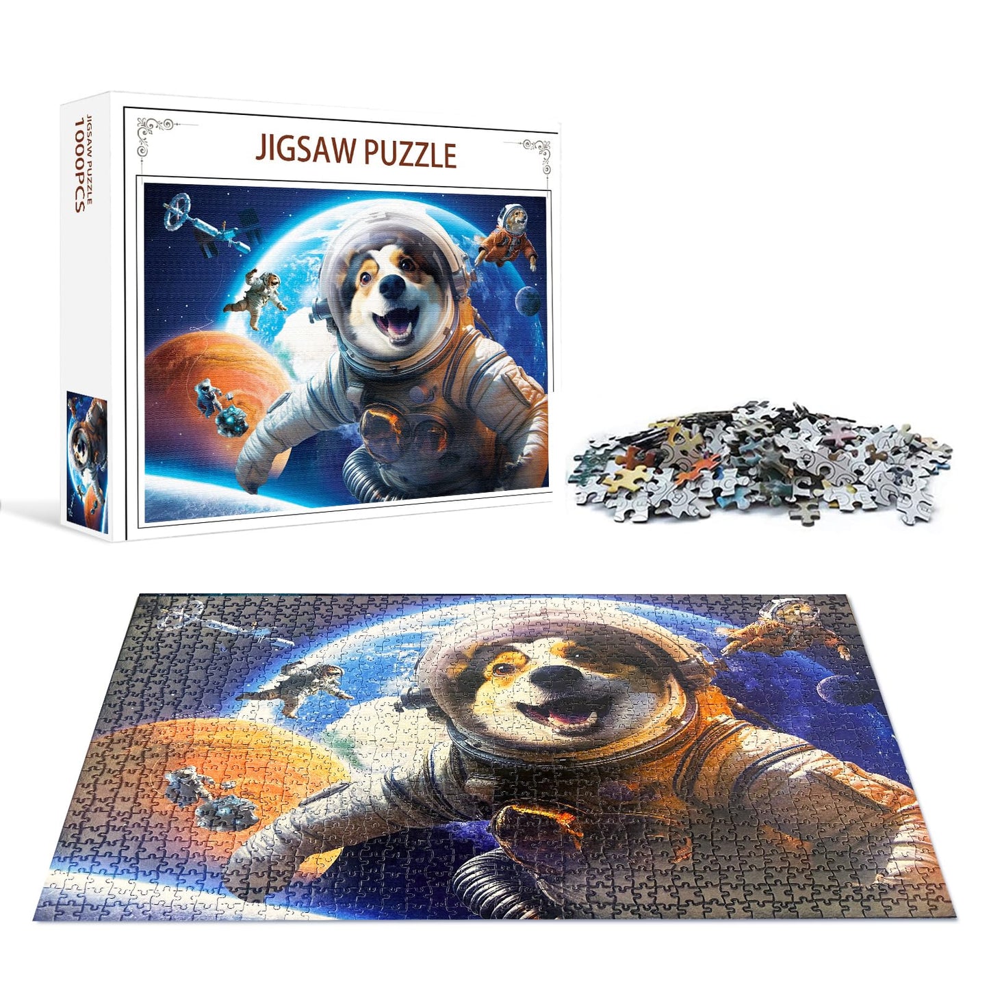 Nattork Jigsaw Puzzles 1000 Pieces Dog Astronaut for Adults